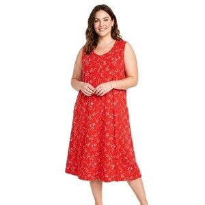 Easy Essentials VTG Cotton Rich Sun Patio Dress Sleeveless Red Floral Women's 3X